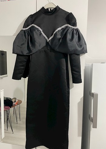 Drapeli Siyah Uzun Abiye Elbise - Görsel 4