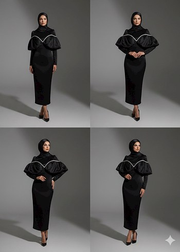 Drapeli Siyah Uzun Abiye Elbise - Görsel 3