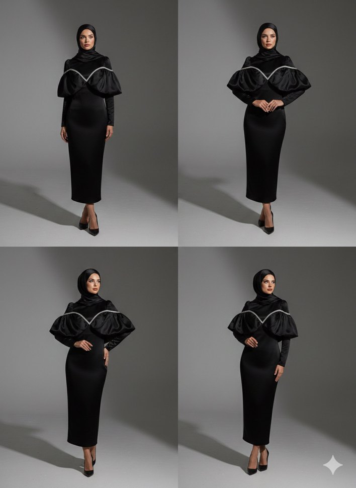 Drapeli Siyah Uzun Abiye Elbise - Görsel 3