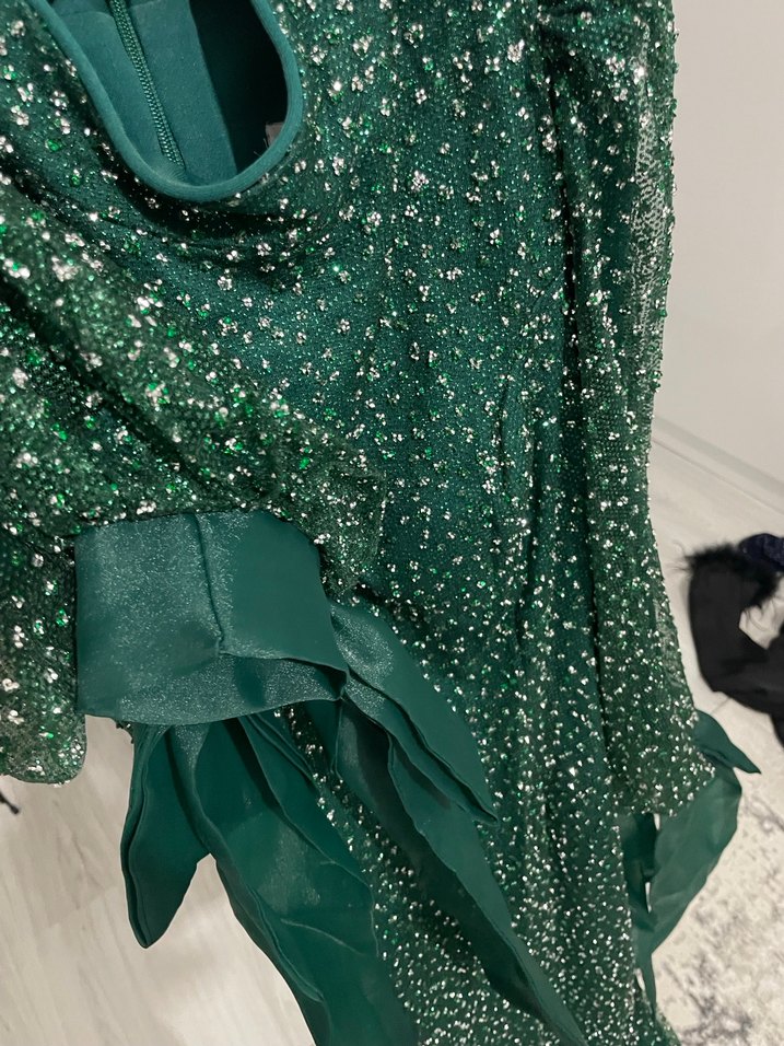 Yeşil Uzun Kollu Uzun Abiye Elbise - Görsel 3