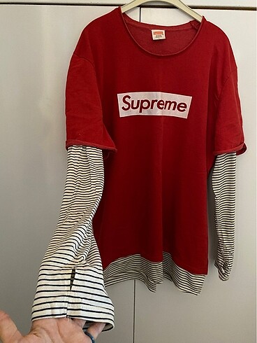 xl Beden Supreme parmak geçirmeli oversize sweatshirt