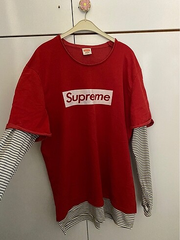 xl Beden kırmızı Renk Supreme parmak geçirmeli oversize sweatshirt