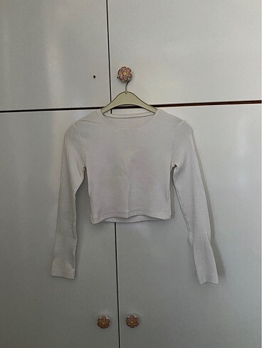 Beyaz fitilli uzun kollu crop