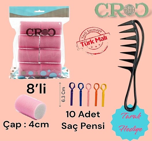 8 adet markası croc 1207 pembe sünger bigudi