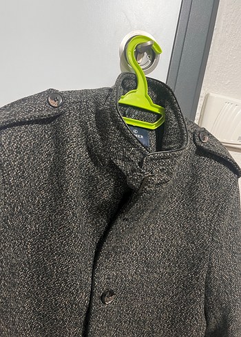 Gri Erkek Yün Düğmeli Midi Kaşe kaban - Görsel 3