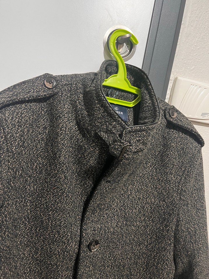 Gri Erkek Yün Düğmeli Midi Kaşe kaban - Görsel 3