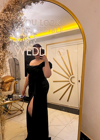 Siyah Uzun Drapeli Abiye Elbise - Görsel 5