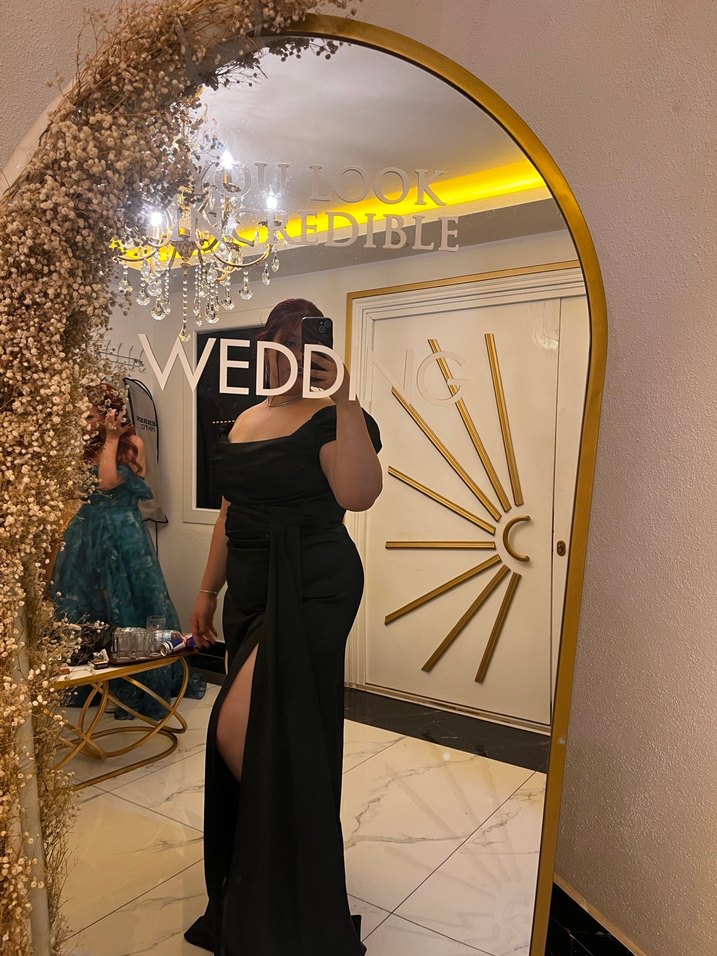 Siyah Uzun Drapeli Abiye Elbise - Görsel 3