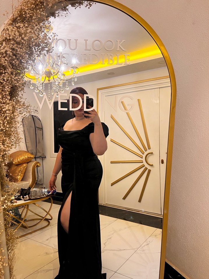 Siyah Uzun Drapeli Abiye Elbise - Görsel 5