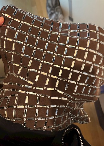 Zara File Straplez Parlak Top - Görsel 6