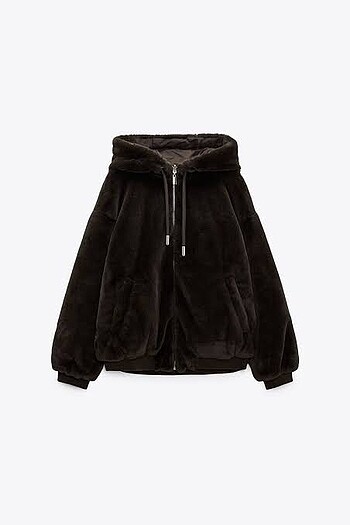 Zara kapüşonlu kurklu peluş ceket mont