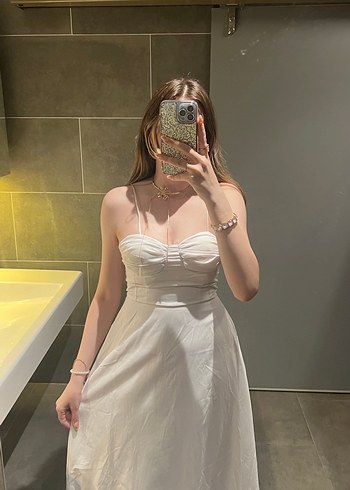 İnce Askılı Beyaz Midi elbise