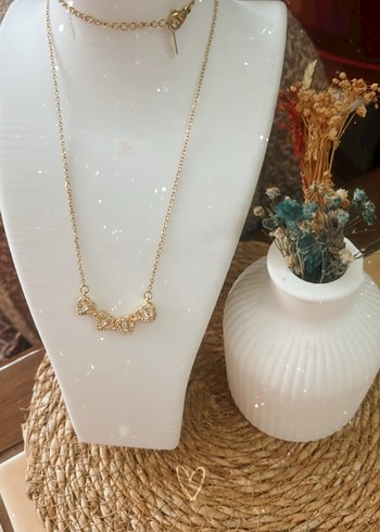 Altın Renkli Mini Kalp Boncuklu Kolye - Görsel 3