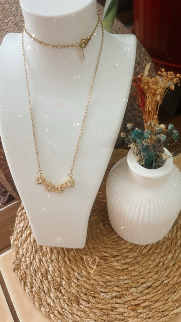 Altın Renkli Mini Kalp Boncuklu Kolye - Görsel 3