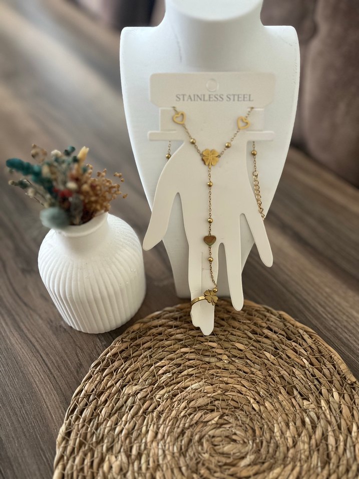 Altın Renkli Boncuklu Kadın El Zinciri - Görsel 3