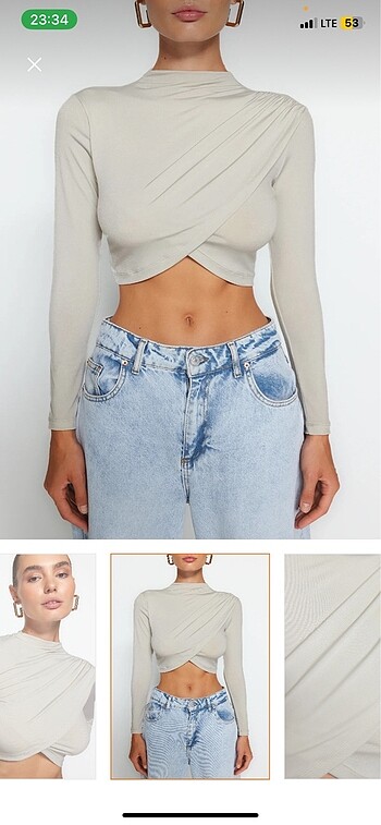 Trendyol & Milla Taş rengi drapeli crop bluz