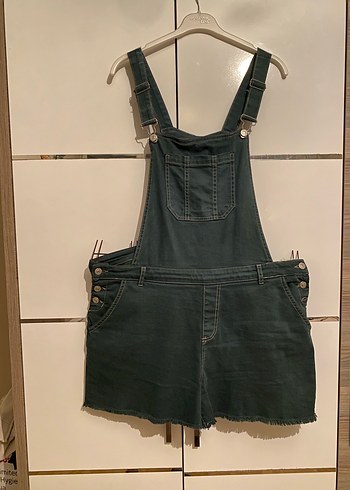 xl Beden Yeşil Kot Kısa Tulum, Kemerli, Straplez