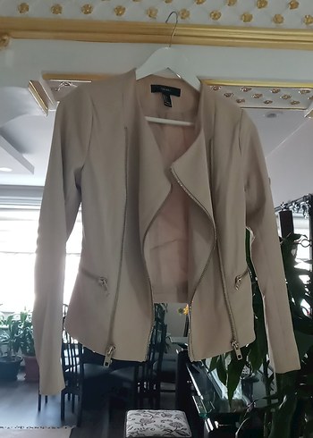 Bej Süet Fermuarlı Kadın Blazer Ceket