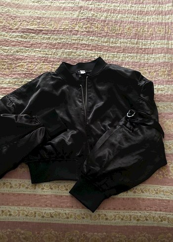 Siyah Kadın Saten Bomber Ceket