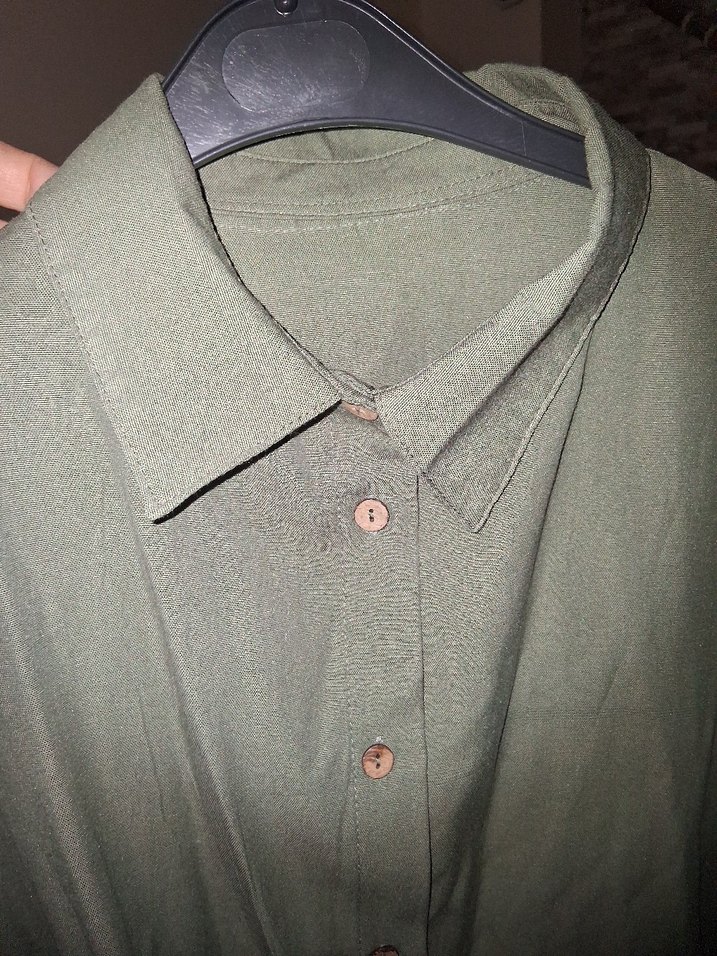 Kadın Haki Uzun Keten Gömlek - Görsel 3