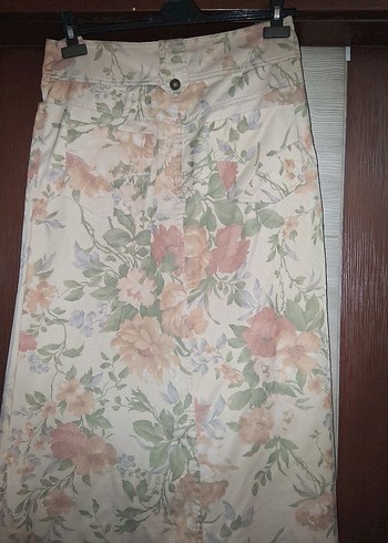 Bej Çiçek Desenli Uzun Bohem Etek - Görsel 3