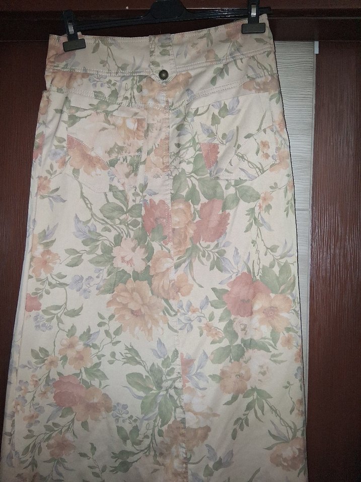 Bej Çiçek Desenli Uzun Bohem Etek - Görsel 3