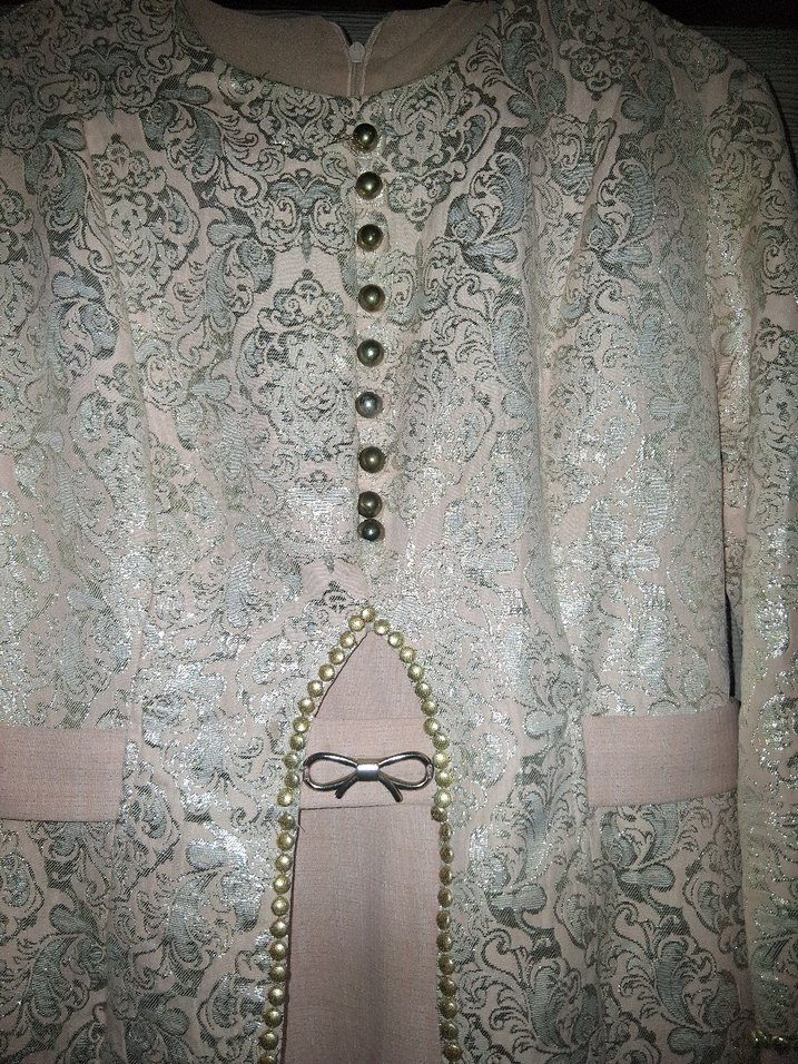 Bej Nakışlı Uzun Kollu Kadın Elbise - Görsel 3