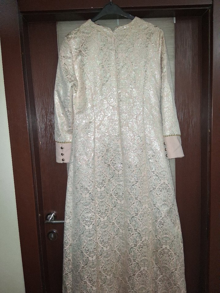 Bej Nakışlı Uzun Kollu Kadın Elbise - Görsel 2