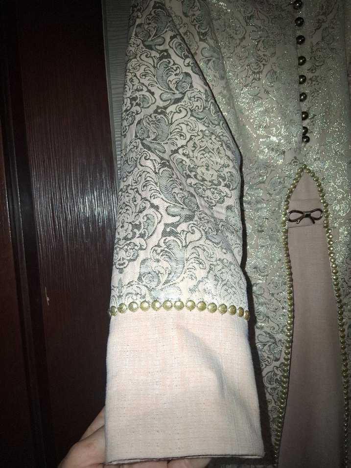 Bej Nakışlı Uzun Kollu Kadın Elbise - Görsel 4