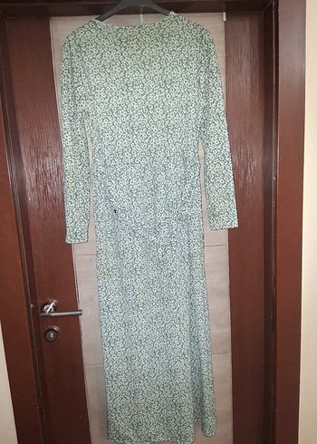 Kadın Yeşil Uzun Kollu Bağlama Desenli Elbise - Görsel 2