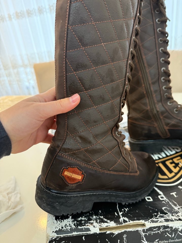 Harley Deri Kahverengi kadın çizme - Görsel 4