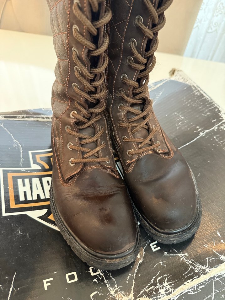 Harley Deri Kahverengi kadın çizme - Görsel 3