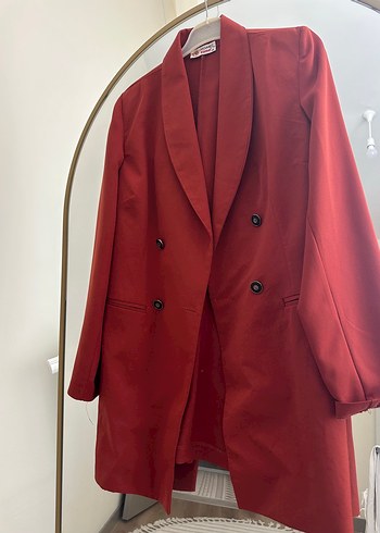 Bordo Düğmeli Uzun Kadın Blazer Ceket