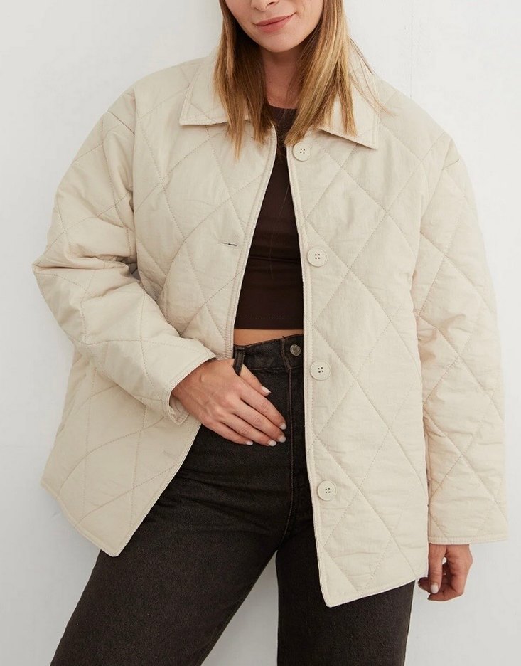 Beyaz Düğmeli Kadın Keten Mont - Görsel 2