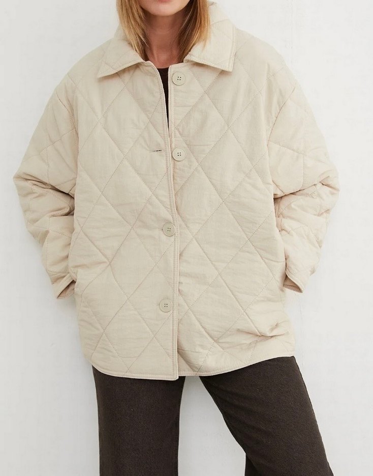 Beyaz Düğmeli Kadın Keten Mont - Görsel 3