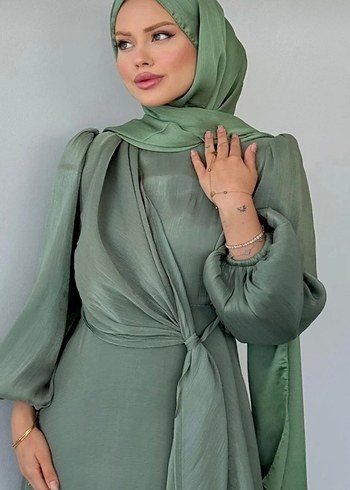 Drapeli Uzun Kollu Kadın Elbise - Görsel 2