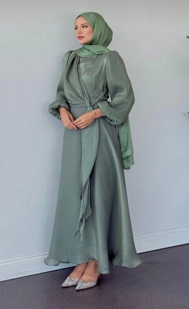 Drapeli Uzun Kollu Kadın Elbise - Görsel 3