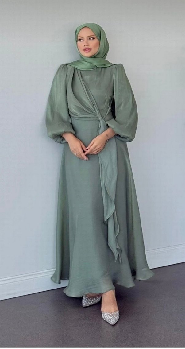 Drapeli Uzun Kollu Kadın Elbise - Görsel 4