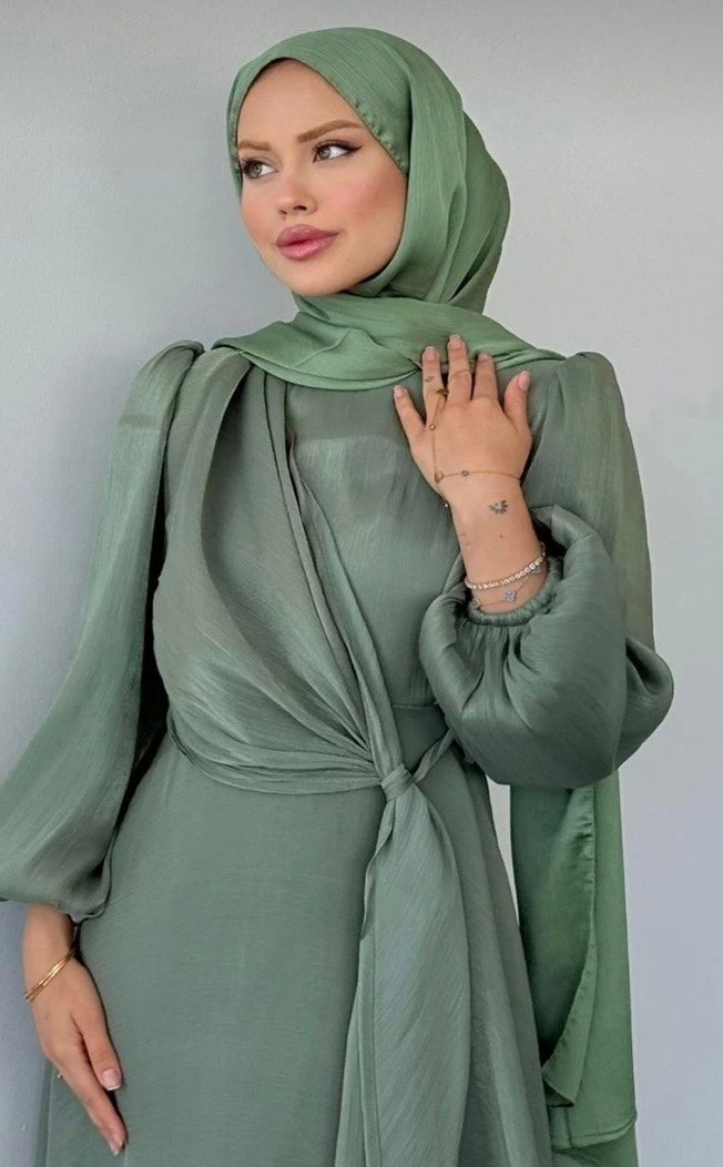 Drapeli Uzun Kollu Kadın Elbise - Görsel 2