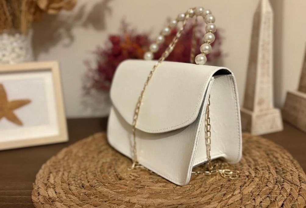İnci Detaylı Beyaz Deri Kadın Abiye Çanta - Görsel 2