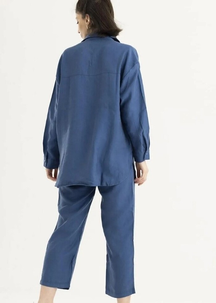 Kadın gömlek pantolon takım mavi - Görsel 2