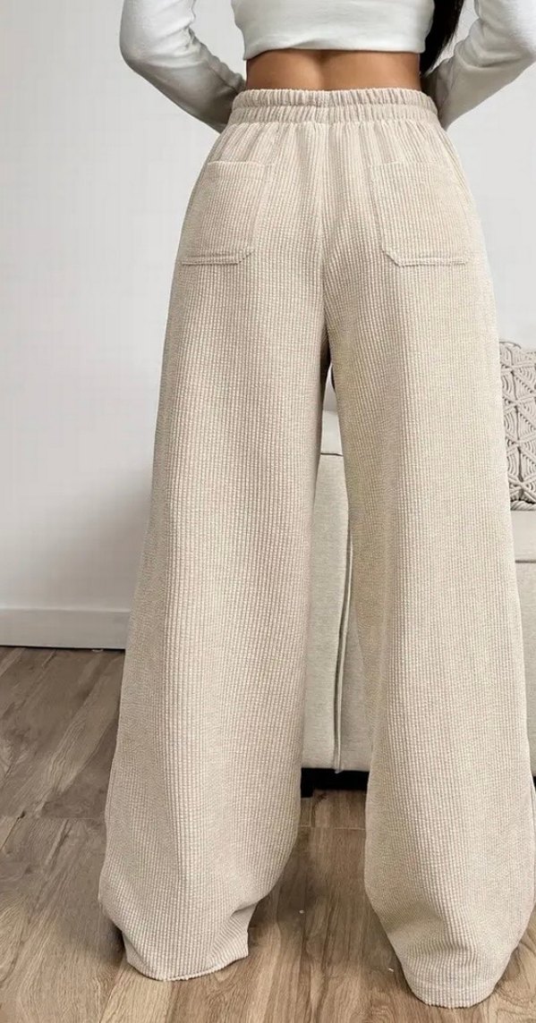 Bej   Kadın Bol Kesim Keten Pantolon - Görsel 2