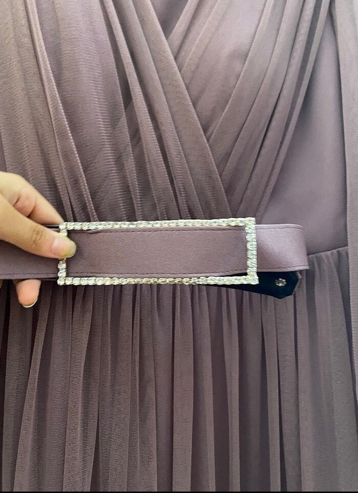 Pudra Renkli Uzun Drapeli Abiye Elbise - Görsel 2