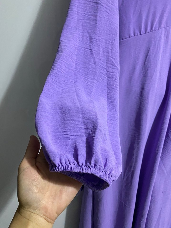 Uzun Kollu Mor Fırfırlı Keten Tunik Takım - Görsel 2