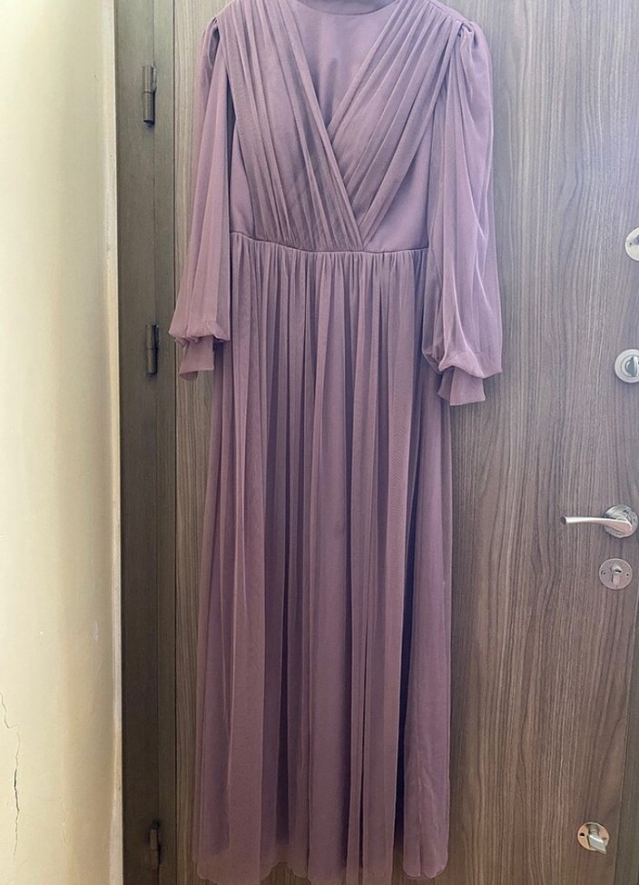 Gül kurusu Dökümlü Uzun Abiye Elbise - Görsel 2