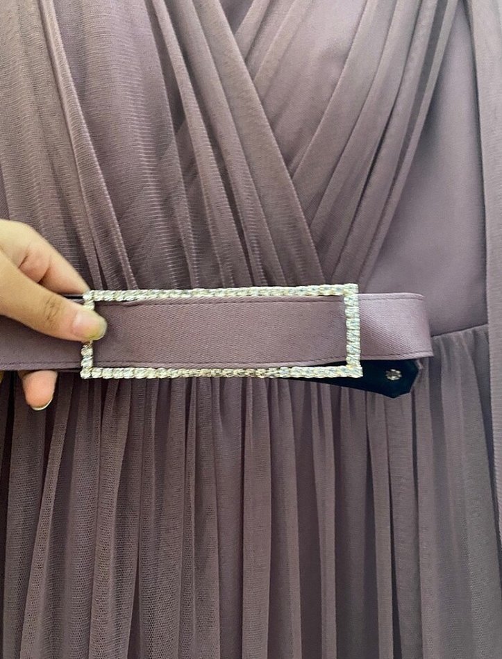 Gül kurusu Dökümlü Uzun Abiye Elbise - Görsel 3