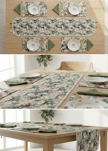 Runner, Amerikan Servis ve Nakışlı Peçete Seti - Görsel 2