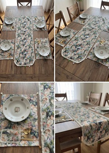 Runner, Amerikan Servis ve Nakışlı Peçete Seti - Görsel 4