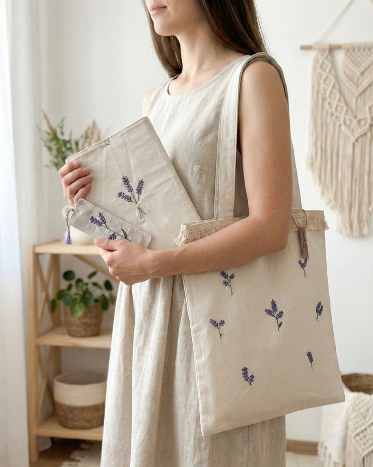 Nakışlı Bohem Set | Bez Çanta, Kitap Kılıfı, Ayraç - Görsel 3