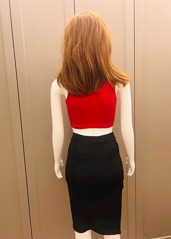 s Beden kırmızı Renk Kadın Kırmızı Mini Crop Top ve etek